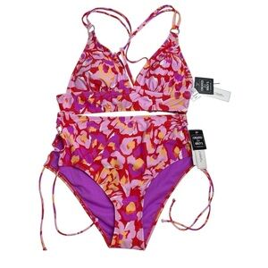 Salt + Cove Flutter By X-Back Bikini Top D/DD & High Waist Bottoms Large New